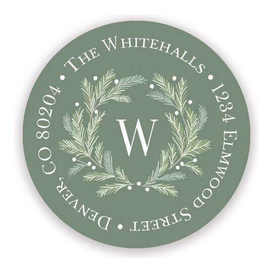 Rosemary Wreath Round Address Labels